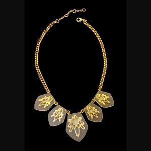 J.crew Gold Tone Acrylic Stone Clear Shield Chunky Statement Collar Necklace